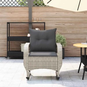 vidaXL Garten-Schaukelstuhl mit Kissen Hellgrau Poly Rattan 4104198