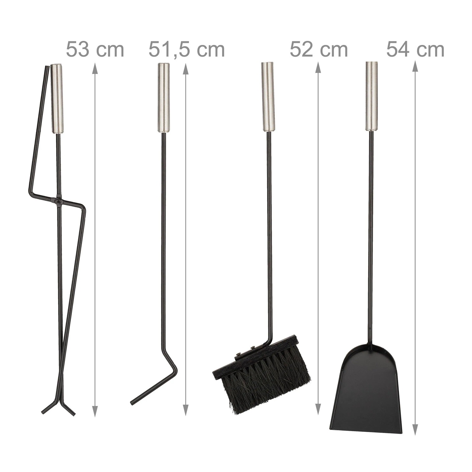 Relaxdays Kaminbesteck Metall Schwarz 5-teilig 61 cm x 22 cm x 15 cm 2,4 kg_5