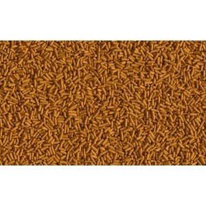 Nahaufnahme von Tetra Cichlid Sticks, Fischfutter-Pellets für Cichliden und große Zierfische.