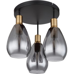 Moderne Globo Deckenleuchte Fanni, 3-flammig, schwarz matt mit rauchfarbenen Glasschirmen.