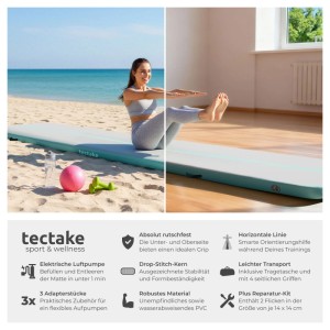 Tectake Airtrack Trainingsmatte, blau-grau, mit Luftpumpe und Zubehör. Ideal für Camping und Sport.