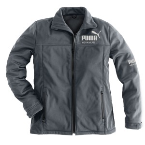 Puma Workwear Softshell-Jacke Champ, stahlgrau/carbon, Größe S. Arbeitsjacke mit Reißverschluss und Puma Logo.