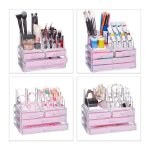 Relaxdays Make Up Organizer Acryl Pink Gestreift 4 Schubfächer 19 cm x 24 cm x 13,5 cm 1,3 kg