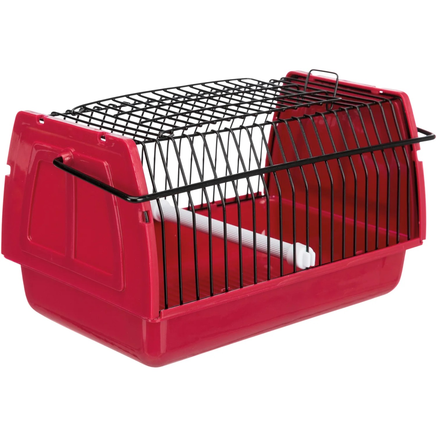 Rote Trixie Transportbox für Kleintiere/Vögel, mit Gitter, Griff und Sitzstange.