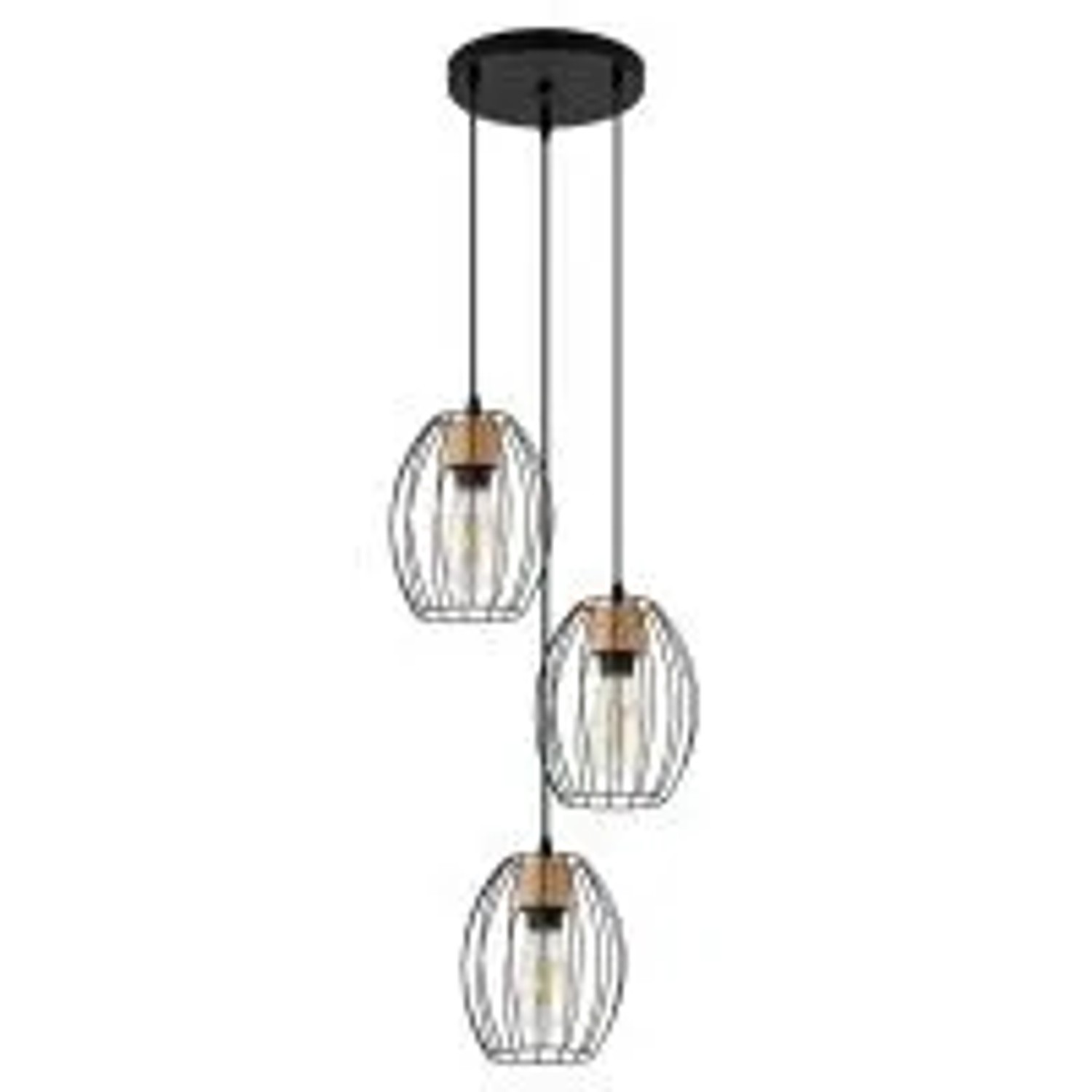 NETTLIFE Vintage 3-flammige Pendelleuchte Industrie-Kronleuchter aus Schwarzem Metall und Holz E27 für Küche und Esszimmer Ohne Leuchtmittel