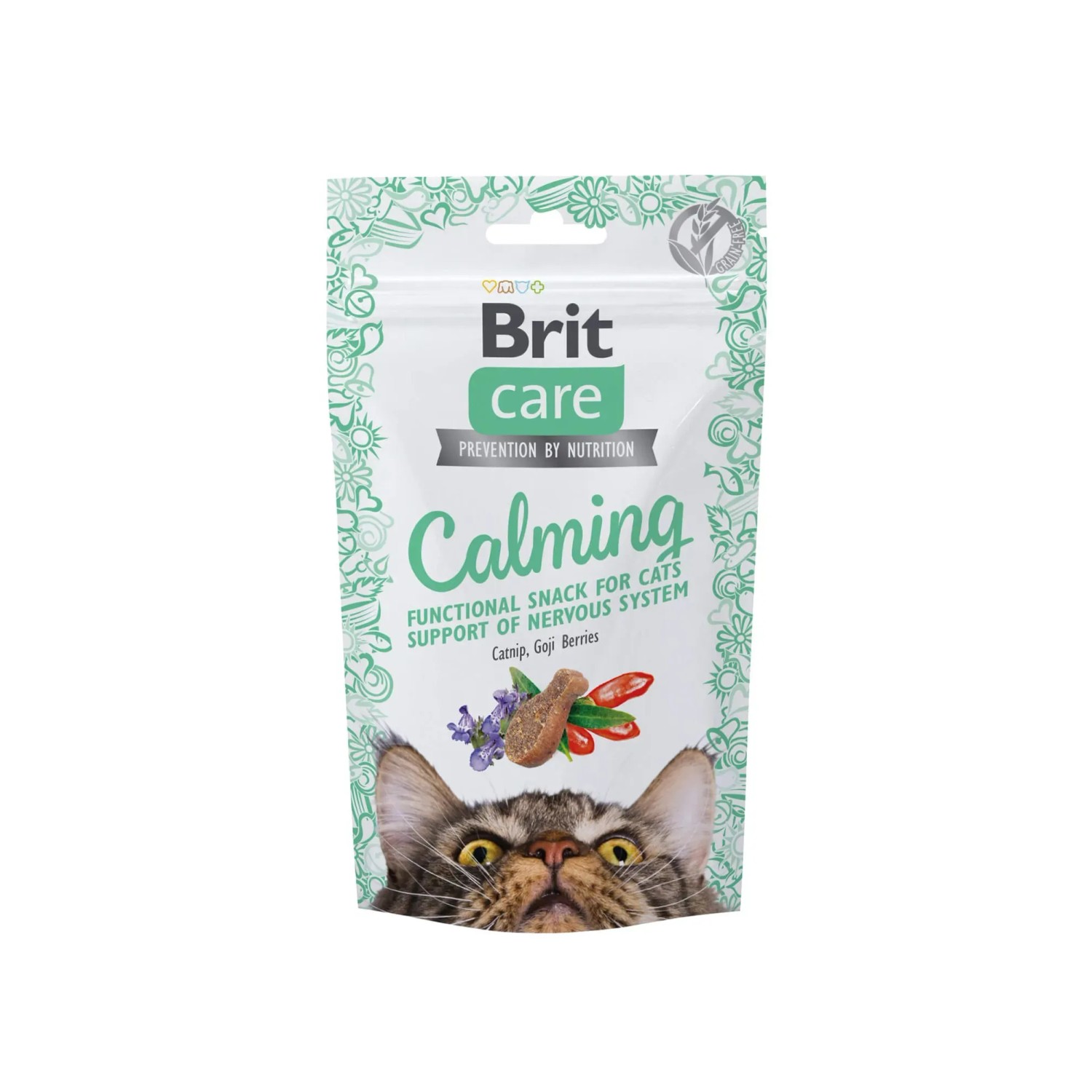 Brit Care Katzenleckerli Calming, funktioneller Snack mit Katzenminze und Goji-Beeren für entspannte Katzen.