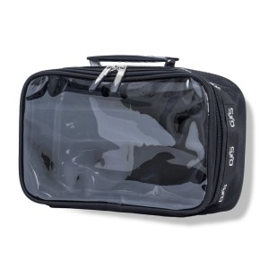 Schwarzes Glamseries Glamroller Taschen Inlay mit transparentem Deckel, Doppelreißverschluss und Tragegriff für Make-Up. (119 Zeichen)