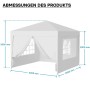 Weißer Wiltec Pavillon 3x3m mit UV-Schutz 50+, Fenstern und Maßen 3000x3000x2600mm. Gartenpavillon.