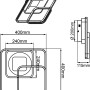 Technische Zeichnung der LED-Deckenleuchte Cava, 40x40 cm, in Weiß und Schwarz mit Maßangaben.