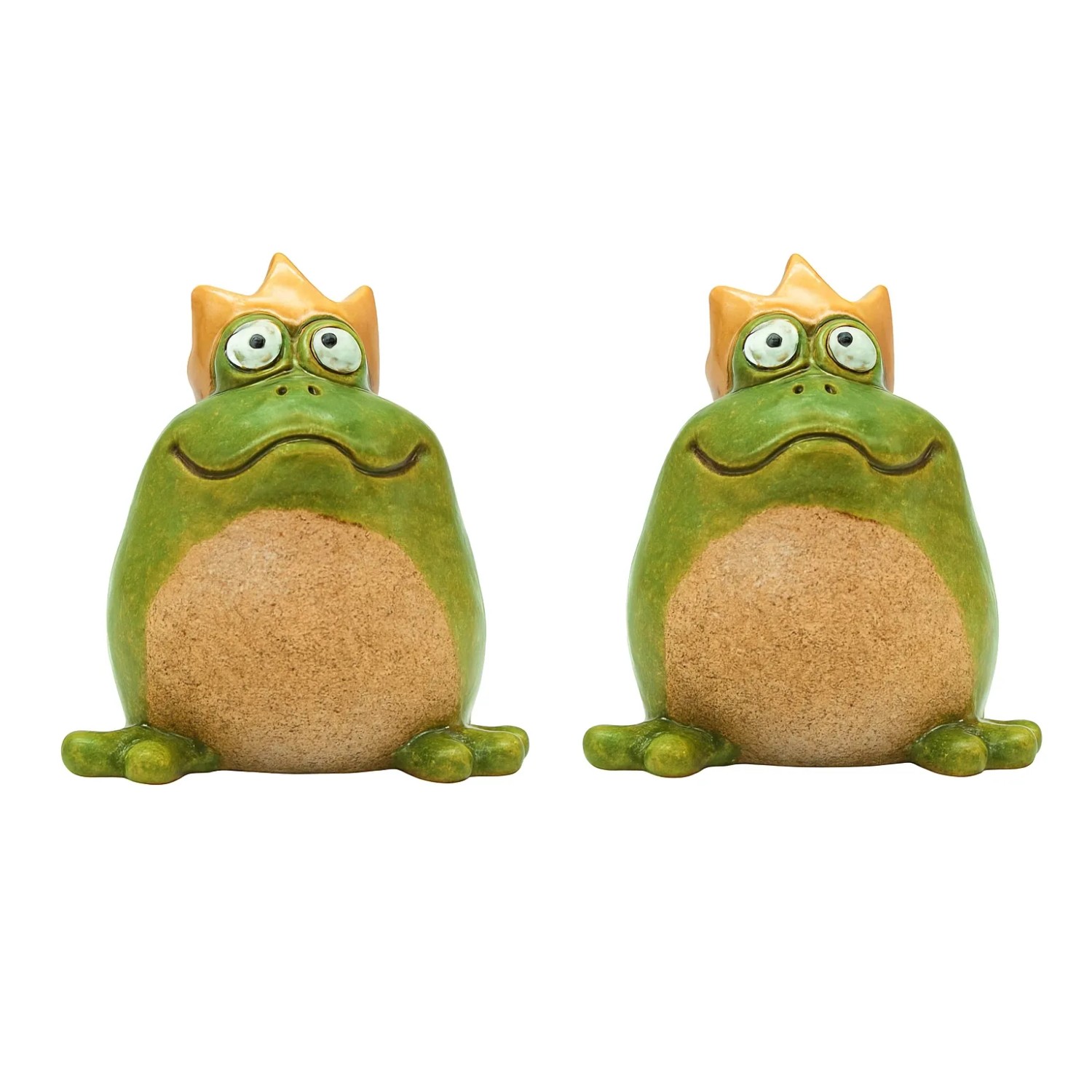 Dekohelden24 2er Set Froschkönige Teichfrösche Frösche Garten Froschfiguren Outdoor aus Steingut Grün Lieferumfang 2 Frösche L/B/H 6 x 9 x 10 cm