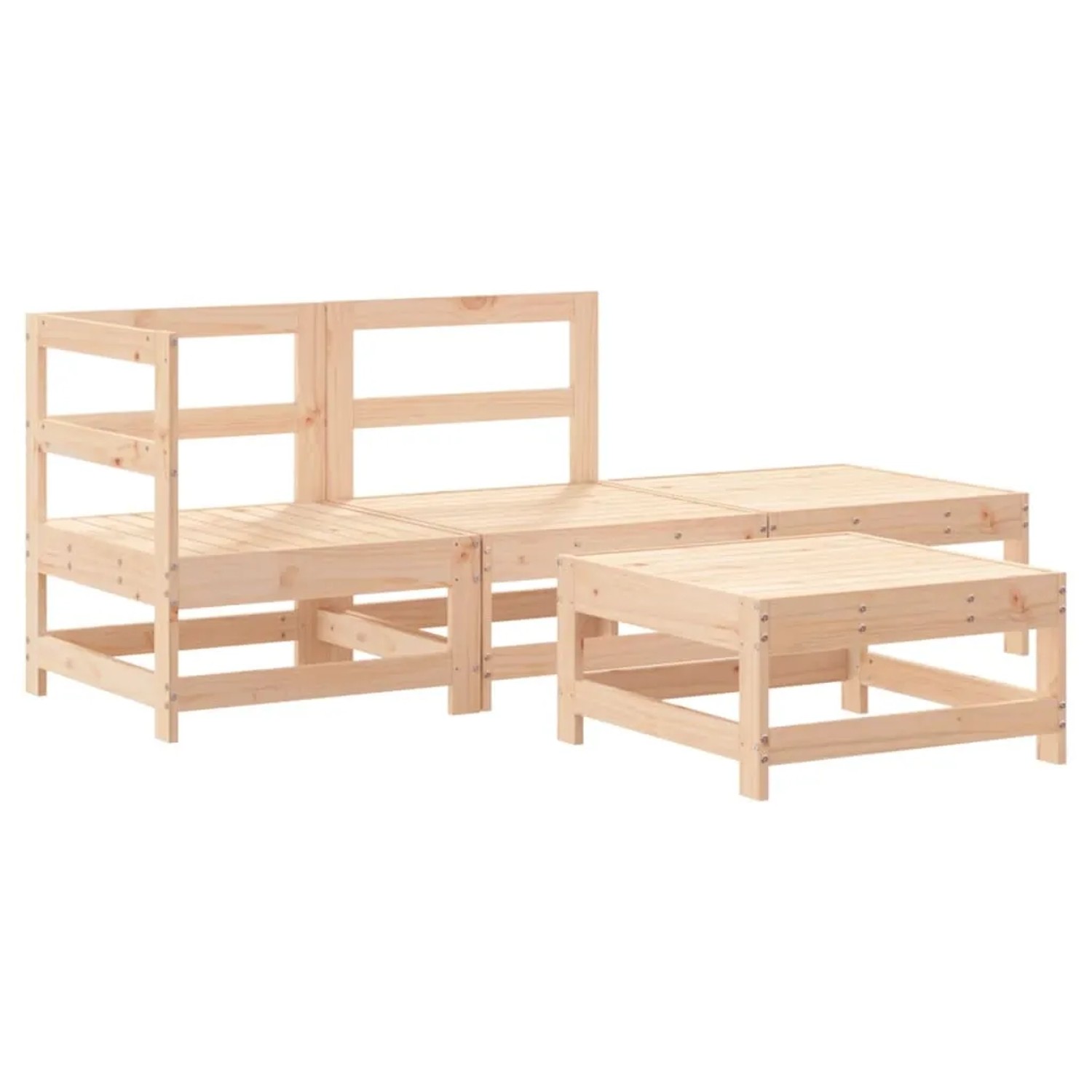 vidaXL 4-tlg. Garten Lounge Set aus Massivholz mit beigen Kissen.