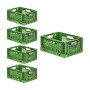 Set aus 5 grünen PROREGAL Klappboxen, stapelbar und klappbar, ideal für Lagerung und Transport.