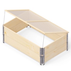 Upyard Frühbeetdeckel für Palettenrahmen, 120x80 cm, mit transparentem, geöffnetem Deckel.