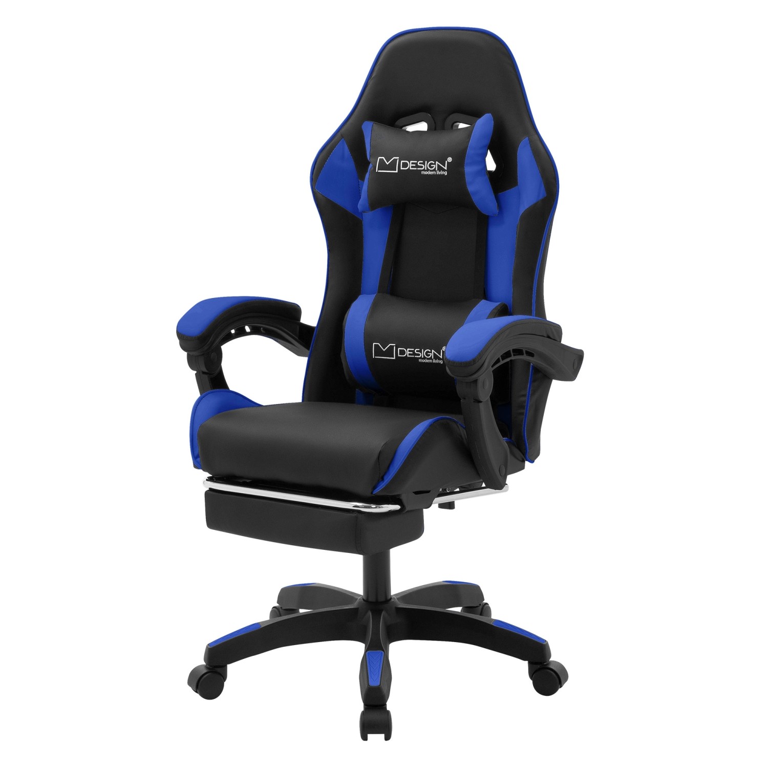 ML-Design Gaming Stuhl mit Fußstütze Schwarz-Blau aus Kunstleder
