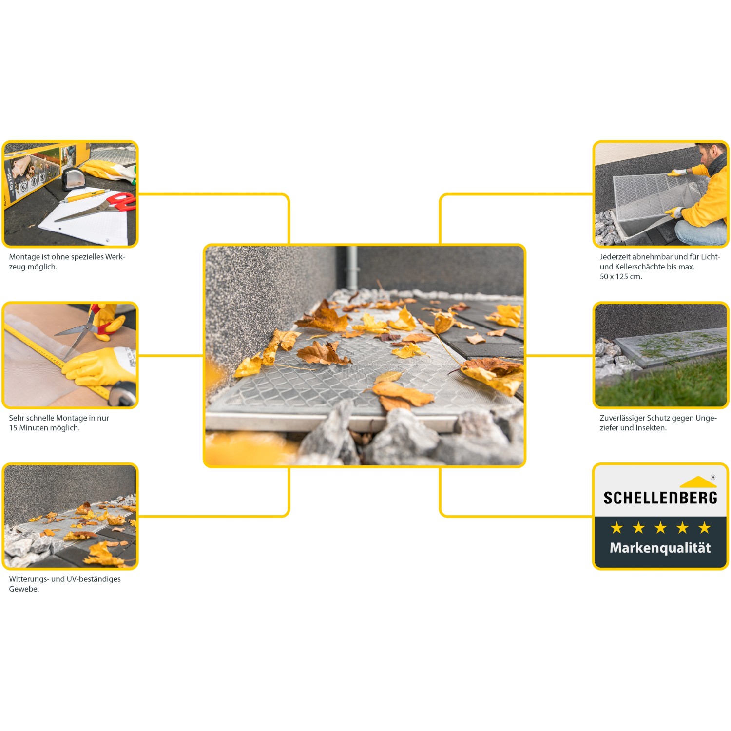 Schellenberg Lichtschachtabdeckung aus Aluminium, 50x125cm, schützt vor Laub und Insekten.