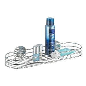 Wenko Maxiablage Turbo-Loc, Chrom, zur Wandmontage ohne Bohren, mit Badartikeln.