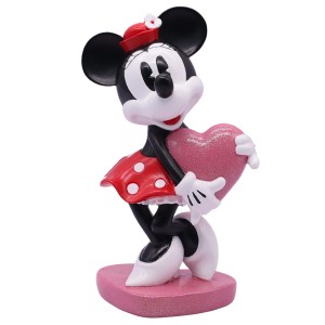 Disney Minnie Maus Valentinstags-Statue, 20 cm, als Gartendeko mit pinkem Herz.