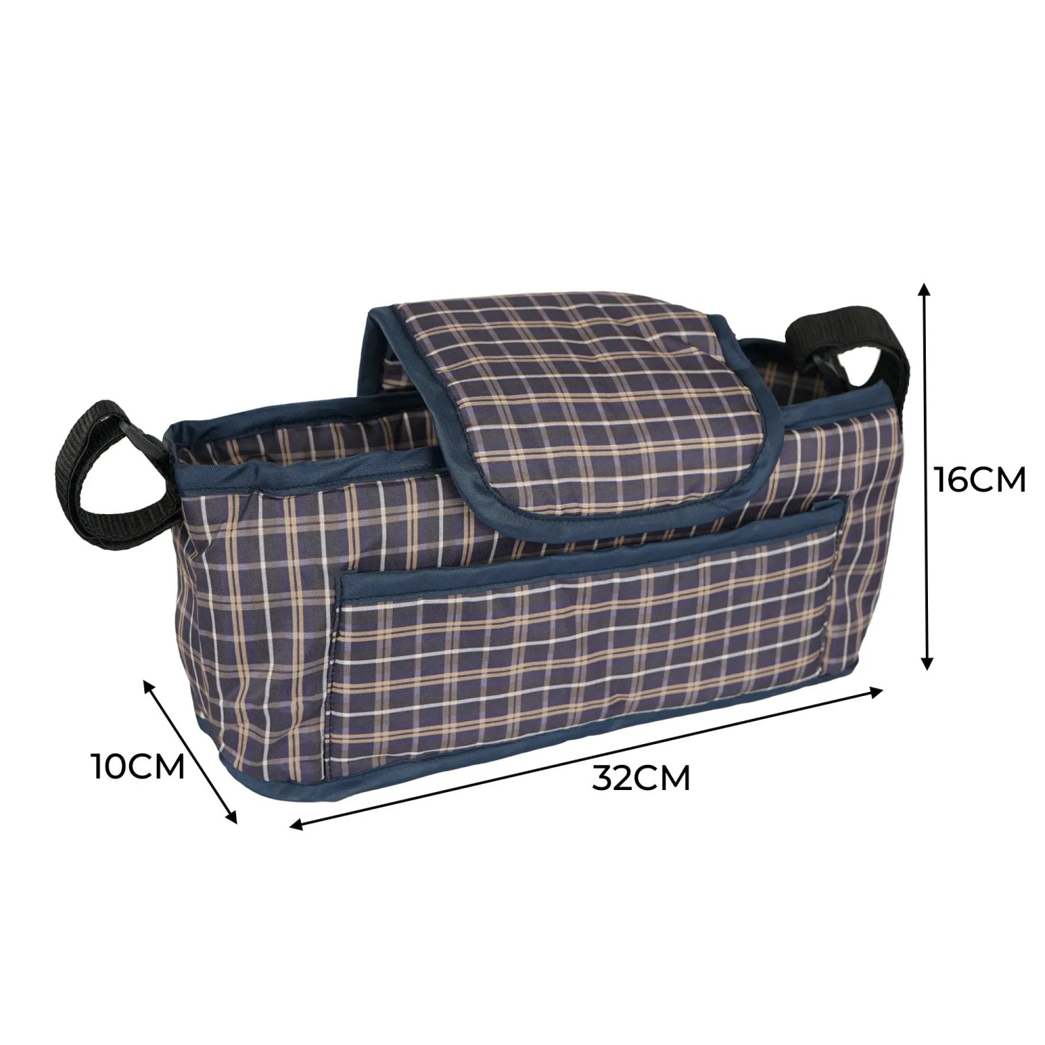 Monstershop Haustierwagen Fronttasche mit blauem Tartanmuster für Hundetransport, wasserdicht.