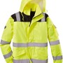 Gelbe Herren Piloten Warnschutzjacke mit Kapuze und Reflexstreifen für hohe Sichtbarkeit.