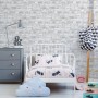 Weiße Papiertapete mit Backsteinmuster Fresco für moderne Wandgestaltung im Kinderzimmer.