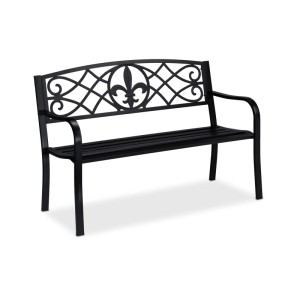 Relaxdays Gartenbank Stahl Gusseisen Schwarz Belastbar 86 cm x 127 cm x 60 cm 13,4 kg