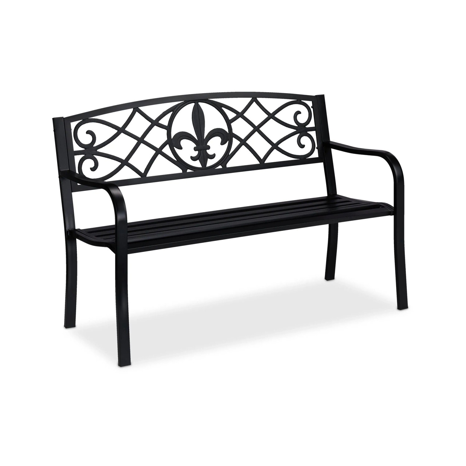 Relaxdays Gartenbank Stahl Gusseisen Schwarz Belastbar 86 cm x 127 cm x 60 cm 13,4 kg