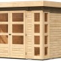 Karibu Holz-Gartenhaus Sölve, naturbelassen, mit Flachdach und Doppeltür. Ideal als Gerätehaus.