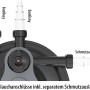 Heissner Druckfilter-Set HLF 4000: Details der Schlauchanschlüsse und Schmutzauslass.