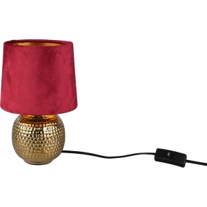Reality Tischleuchte Sophia: Goldene Keramikbasis mit rotem Samtschirm. Design-Tischlampe für Wohnraum.