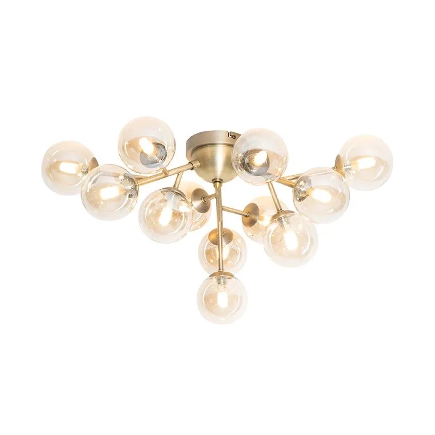 QAZQA Moderne Deckenleuchte Bronze mit Bernsteinglas 12 Lichter Bianca