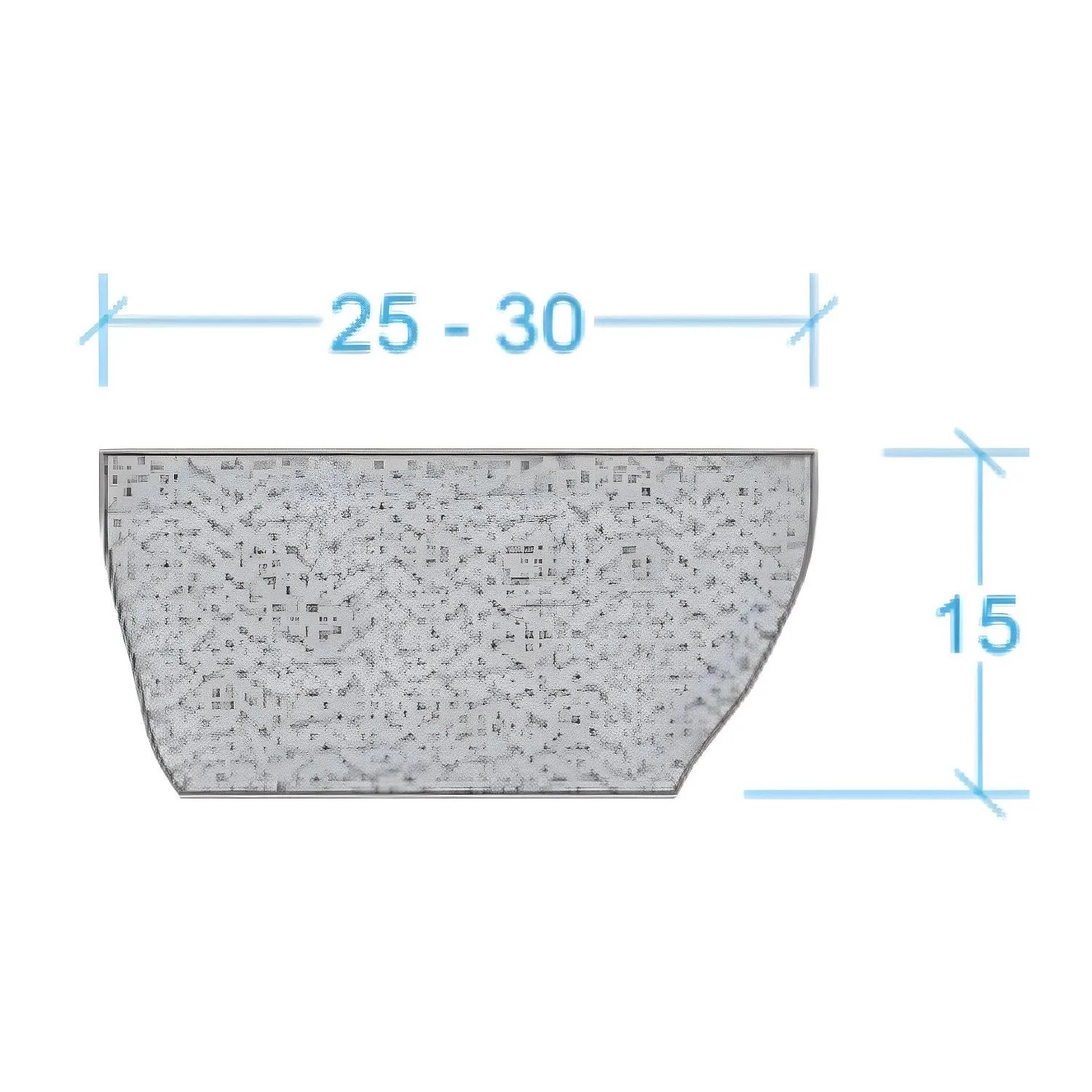 Diagramm des grauen Vente-unique Aufsatzwaschbeckens Stone mit Maßen: B 25-30 cm, T 15 cm.
