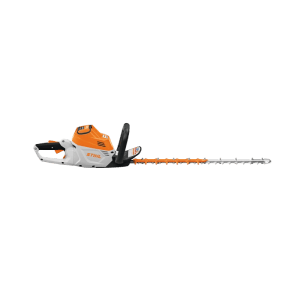 Stihl Akku-Heckenschere HSA 100, orange-grau, mit langem Schneidmesser. Effizientes Gartenwerkzeug.