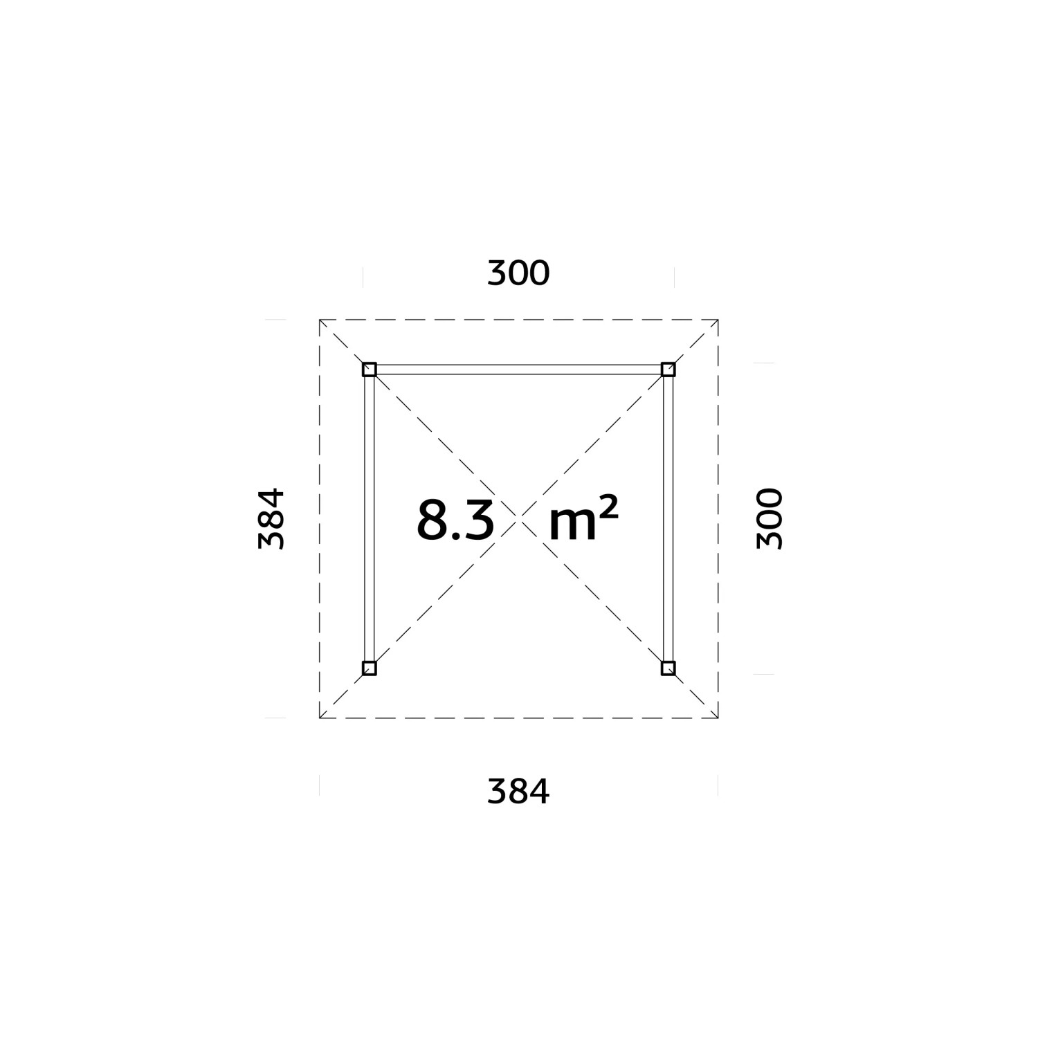 Draufsicht Palmako Pavillon Bianca Set 101, 300x300 cm, weiß lackiert, Grundfläche 8,3 m².
