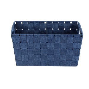 Dunkelblauer Wenko Aufbewahrungskorb Adria S aus Polypropylen mit Flechtoptik, 30x15x20 cm.