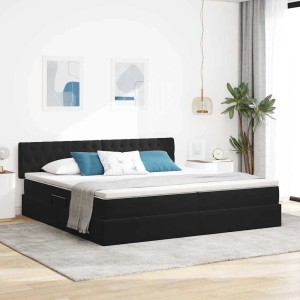 vidaXL Bett mit LED-Lichtleisten Schwarz 200 x 200 cm Samt 3371477