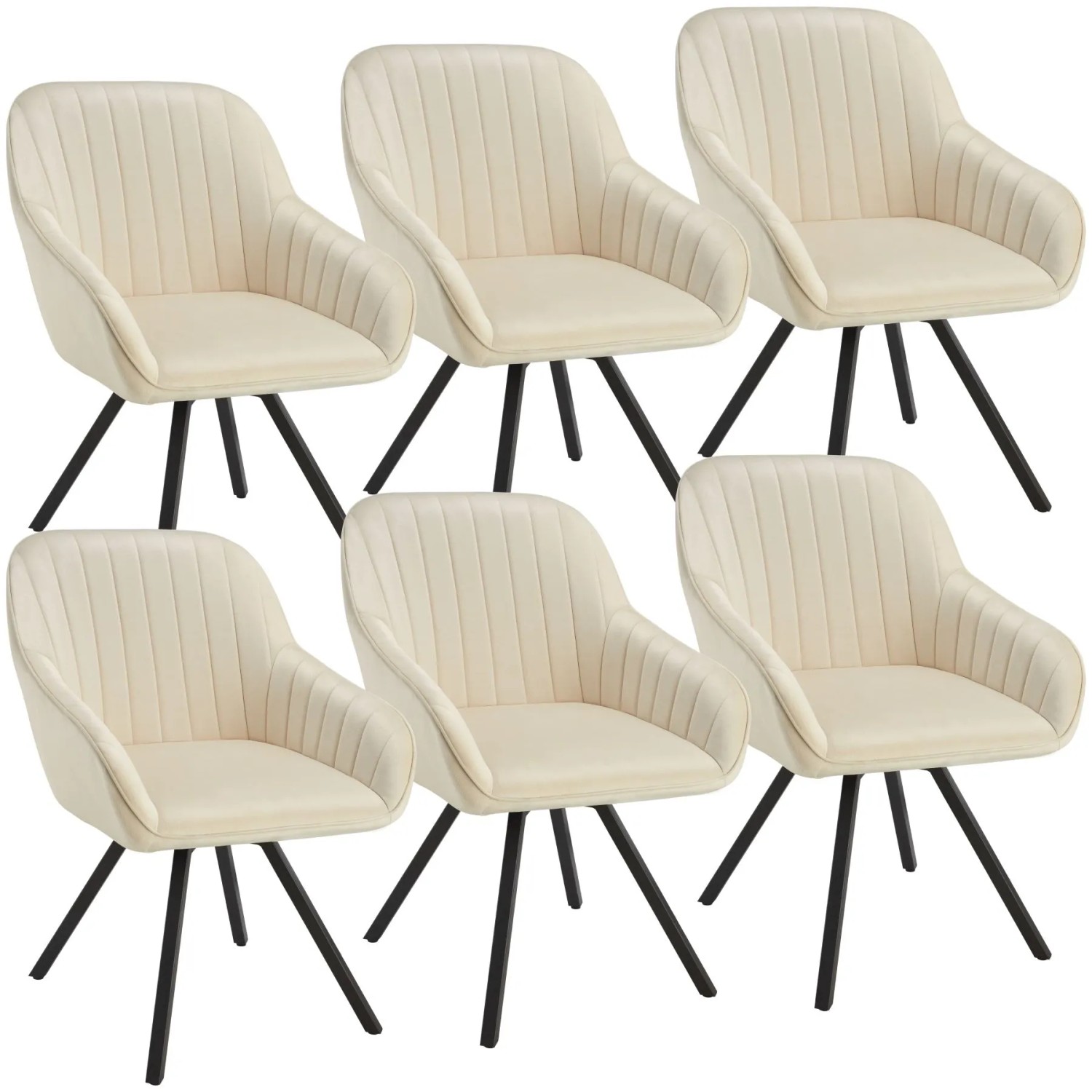 Tectake Drehbarer Armlehnstuhl  Snug Gepolstert  In Samtoptik  Mit Durchgehender Lehne 6Er Set 58 x 58 x 82 cm Creme