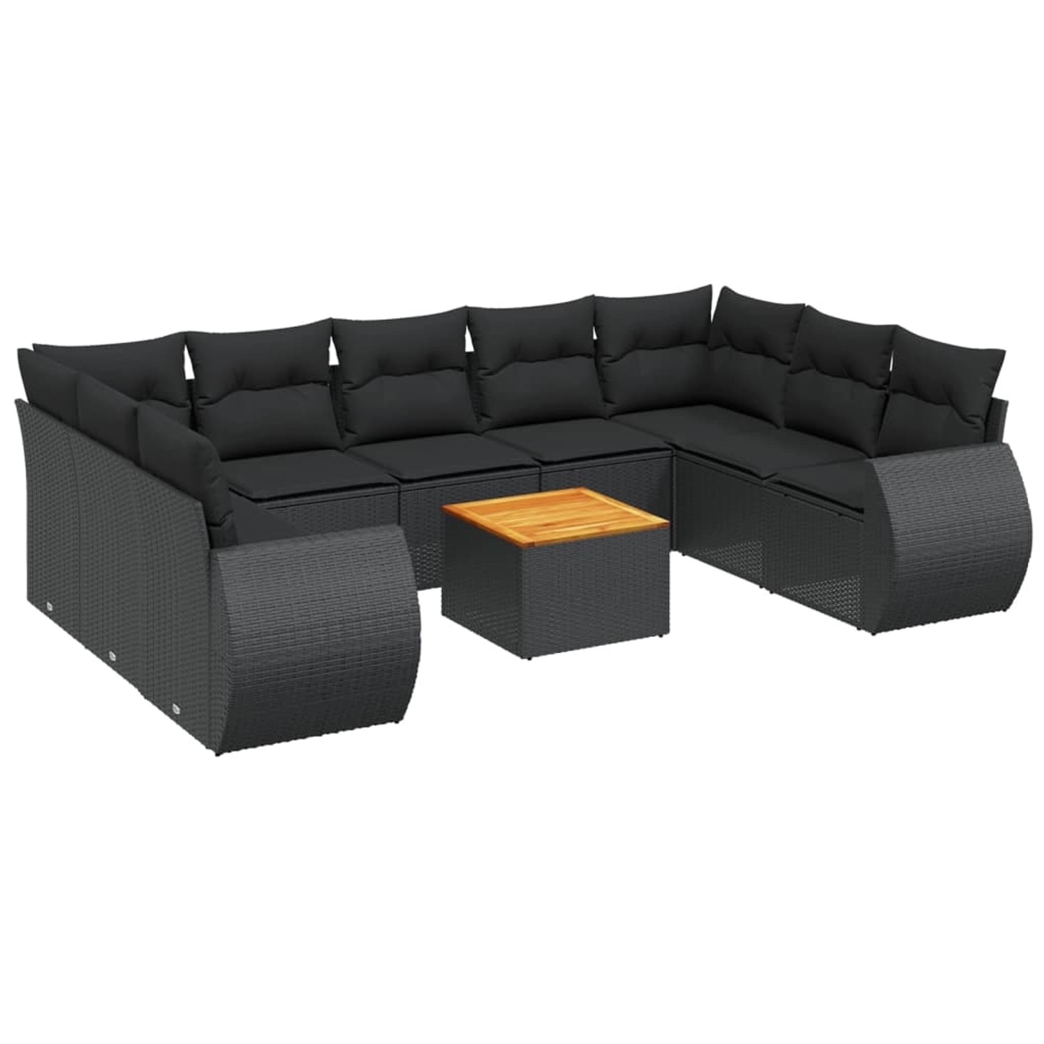 vidaXL 10-tlg Garten-Sofagarnitur mit Kissen Schwarz Poly Rattan Modell 86