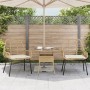 Zwei braune vidaXL Poly Rattan Gartenstühle mit schwarzen Stahlrahmen und cremeweißen Sitzkissen auf Terrasse.