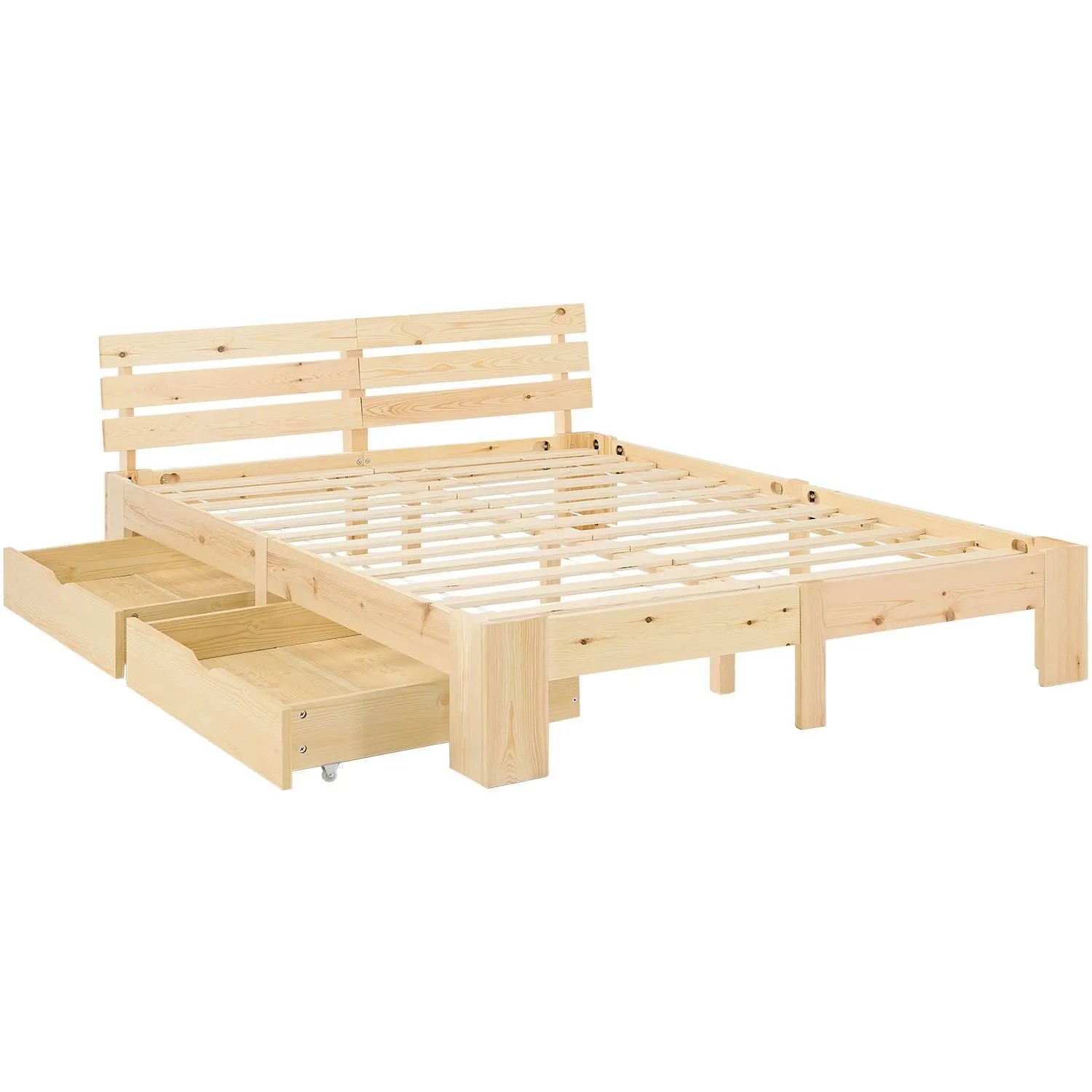 Homestyle4u Holzbett 180x200 cm mit 2 Federkernmatratzen und 2 Bettkästen Doppelbett 3328