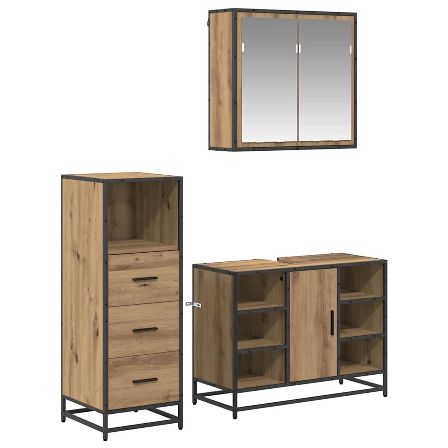 vidaXL Badezimmermöbel Set mit Tür 3-Tlg Artisan-Eiche Holzwerkstoff 340252 günstig online kaufen