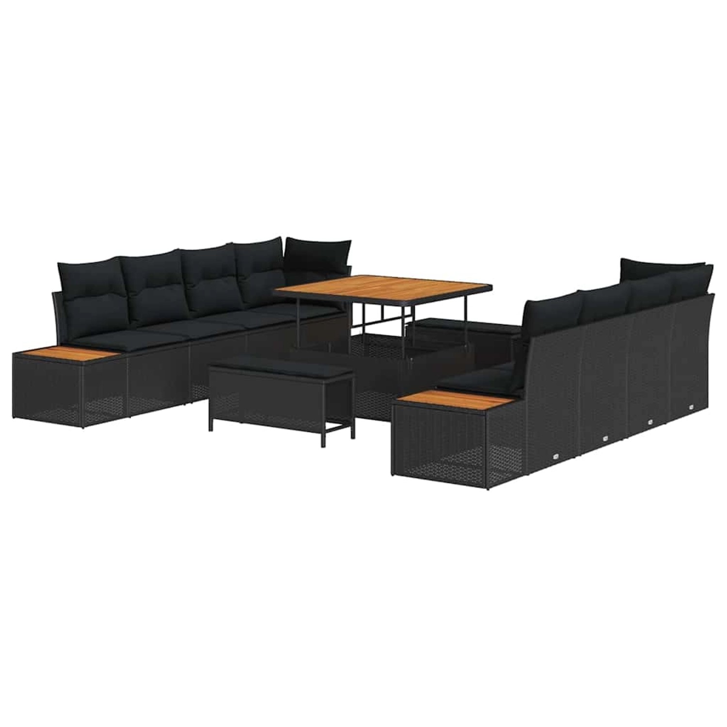 vidaXL Garten-Sofa-Set mit Kissen 11-Tlg Schwarz Poly Rattan 3362894 günstig online kaufen