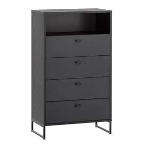 Schwarzes Schildmeyer Highboard Janne mit 4 Schubladen und offenem Fach.