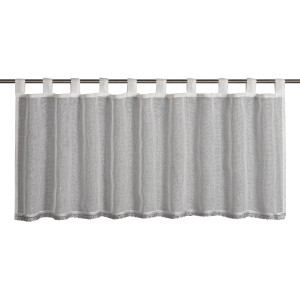 Weiße Sehlbach Bistrogardine mit Schlaufen und glänzender Borte, 135x45 cm. Scheibengardine für Küche oder Bad.