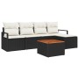 Schwarzes 6-tlg. vidaXL Garten-Sofa-Set aus Polyrattan mit Kissen und Tisch.