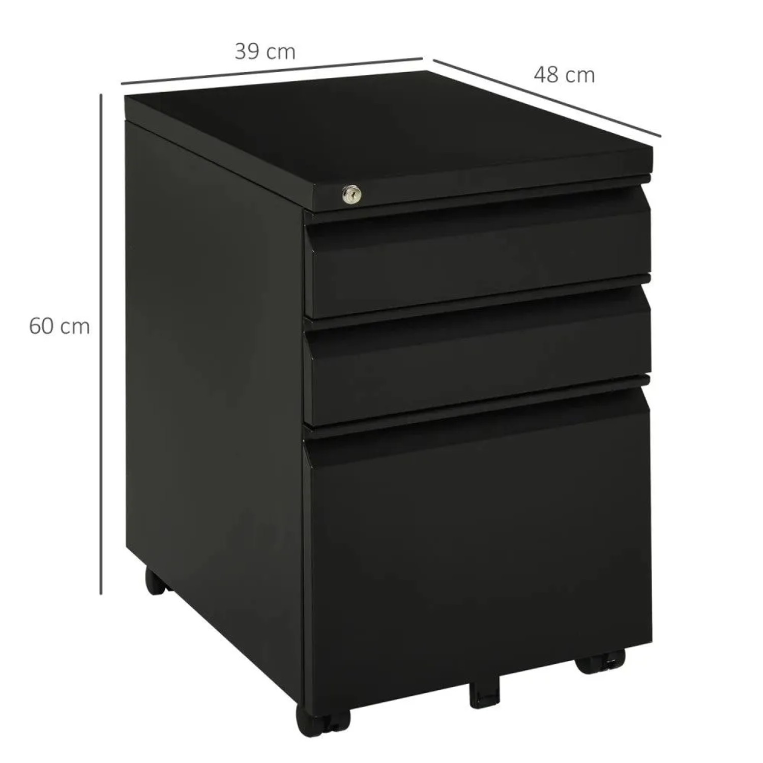 Vinsetto Rollcontainer mit 3 Schubladen Rädern Stahl Schwarz 39 x 48 x 60 cm_3