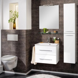 Fackelmann Waschtisch B.clever 60 cm, weiß hochglanz, mit Unterschrank und zwei Schubladen im Badezimmer.