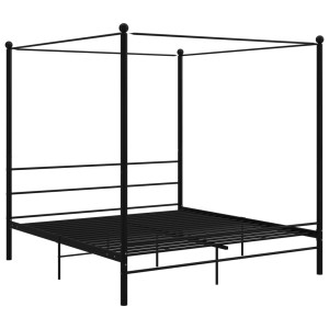 Schwarzes Metall Himmelbett (200x200 cm) von vidaXL. Bettgestell mit Lattenrost für Schlafzimmer.