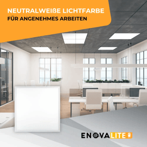 ENOVALITE LED Panel 62x62 cm für Rasterdecken, neutralweißes Licht für Büros.