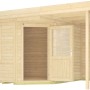 Weka Holz-Gartenhaus mit Flachdach und Anbau, unbehandelt, 397x279 cm.