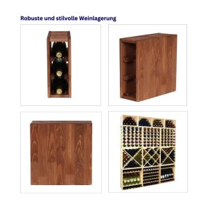 PROREGAL Vincellar Mod Weinregal aus Kiefernholz, geölt, für 3 Flaschen. Modulares System.